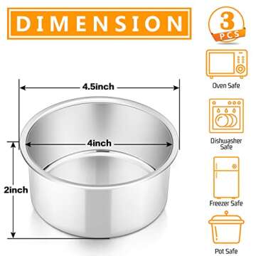 4 Inch Cake Pan Set of 3, P&P CHEF Small Stainless Steel Round Baking Layer Pans Bakeware for Mini C...