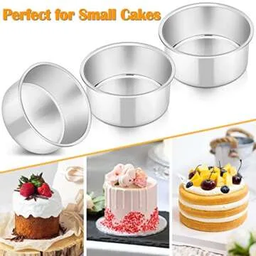 4 Inch Cake Pan Set of 3, P&P CHEF Small Stainless Steel Round Baking Layer Pans Bakeware for Mini Cake Pizza Bread, Non Toxic & Healthy, Leakproof & Easy Clean, Mirror Finish & Easy Releasing