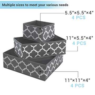 homyfort Underwear Drawer Organizers for Clothing - Fabric baby clothes organizer, Drawer Dividers Box, Foldable Dresser Basket Storage Bins for Bra, Socks, Lingerie, Bedroom, Closet, Set of 12, Grey