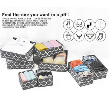 homyfort Underwear Drawer Organizers for Clothing - Fabric baby clothes organizer, Drawer Dividers Box, Foldable Dresser Basket Storage Bins for Bra, Socks, Lingerie, Bedroom, Closet, Set of 12, Grey
