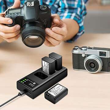 FirstPower NP-FW50 Battery 3-Pack and Triple Slot Charger for Sony Alpha A6000 A6300 A6400 A6500 A7 A7II A7RII A7SII A7S A7S2 A7R A7R2 A5100 A5000 RX10 RX10II ZV-E10