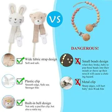 COTTONBEBE Pacifier Clip, 2 Pack Baby Pacifier Holder for Boys and Girls Fits Many Pacifiers & Baby Teething Toys, Ideal Baby Gift (Rabbit&Bear)