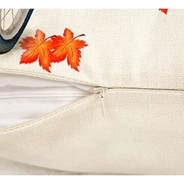 4TH Emotion Fall Decor Pillow Covers 18x18 Set of 4 Thanksgiving Blue Pumpkin Farmhouse Decorations Thankful Blessed Farm Outdoor Fall Pillows Decorative Throw Cushion Case for Home Couch TH031-18