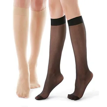 G&Y 9 Pairs Knee High Pantyhose with Reinforced Toe - 20D Nylon Stockings for Women,5 Black & 4 Nude