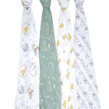 aden + anais Essentials Disney Muslin Swaddle Blankets for Baby Girls and Boys, Newborn Receiving Bl...