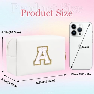 Small Personalized Letter Makeup Bag, Cute PU Leather Chenille Letters Cosmetic Bag Travel Makeup Po...