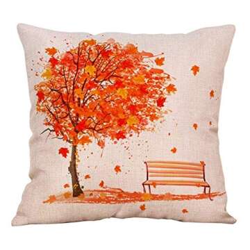 NYKKOLA Soild Autumn Maple Leaf Happy Fall Yall Linen Throw Pillow Covers Set of 4, Decorative Pillowcase Cushion Cover for Sofa Bedroom Car 18 x 18 Inch 45 x 45 cm (Style 21)
