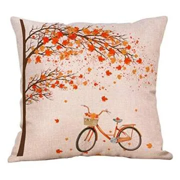 NYKKOLA Soild Autumn Maple Leaf Happy Fall Yall Linen Throw Pillow Covers Set of 4, Decorative Pillowcase Cushion Cover for Sofa Bedroom Car 18 x 18 Inch 45 x 45 cm (Style 21)