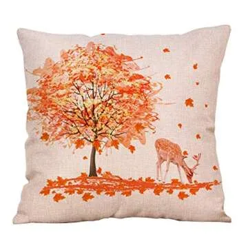 NYKKOLA Soild Autumn Maple Leaf Happy Fall Yall Linen Throw Pillow Covers Set of 4, Decorative Pillowcase Cushion Cover for Sofa Bedroom Car 18 x 18 Inch 45 x 45 cm (Style 21)
