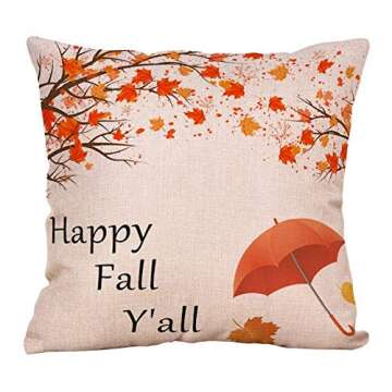 NYKKOLA Soild Autumn Maple Leaf Happy Fall Yall Linen Throw Pillow Covers Set of 4, Decorative Pillowcase Cushion Cover for Sofa Bedroom Car 18 x 18 Inch 45 x 45 cm (Style 21)