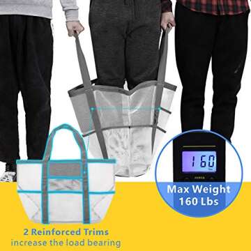F-color Mesh Beach Bag - Oversized Beach Tote 9 Pockets Pool Bag, White