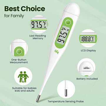 Thermometer for Adults, Oral Thermometer for Fever, Medical Thermometer with Fever Alert, Memory Rec...