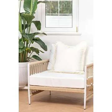 Hofdeco Premium Coastal Patio Indoor Outdoor Pillow Cover Only, 20"x20" Water Resistant for Backyard, Couch, Solid White Fringe