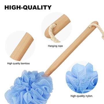 RASDDER Loofah with Handle, Loofah on a Stick, Loofah Sponge with Handle, PE Soft Mesh Luffa, Exfoliating Luffa on a Stick for Men and Women