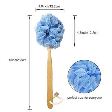 RASDDER Loofah with Handle, Loofah on a Stick, Loofah Sponge with Handle, PE Soft Mesh Luffa, Exfoliating Luffa on a Stick for Men and Women