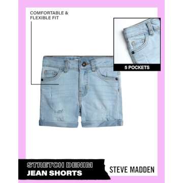 Steve Madden Girls' Shorts - Stretch Denim Jean Shorts - 5 Pocket Jean Shorts for Girls (4-16), Size...