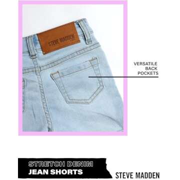Steve Madden Girls' Shorts - Stretch Denim Jean Shorts - 5 Pocket Jean Shorts for Girls (4-16), Size 6, Sunbleached