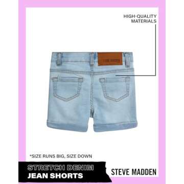 Steve Madden Girls' Shorts - Stretch Denim Jean Shorts - 5 Pocket Jean Shorts for Girls (4-16), Size 6, Sunbleached