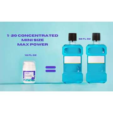Fizzy Travel Size Mouthwash Concentrate | 20x Concentrated, Equals 32 FL oz & 70 Uses | Alcohol & Fl...