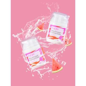 Fizzy Travel Size Mouthwash Concentrate | 20x Concentrated, Equals 32 FL oz & 70 Uses | Alcohol & Fluoride Free, for Kids & Adults | Xylitol, Coconut Oil & Tea Tree Oil, Aloe Vera | Watermelon