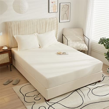 VClife Cream Queen Bed Fitted Sheet - Ultra Soft & Deep Pocket