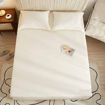 VClife Cream Queen Bed Fitted Sheet - Ultra Soft & Deep Pocket