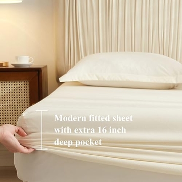 VClife Cream Queen Bed Fitted Sheet - Ultra Soft & Deep Pocket