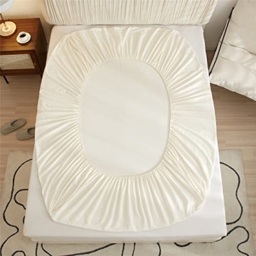 VClife Cream Queen Bed Fitted Sheet - Ultra Soft & Deep Pocket