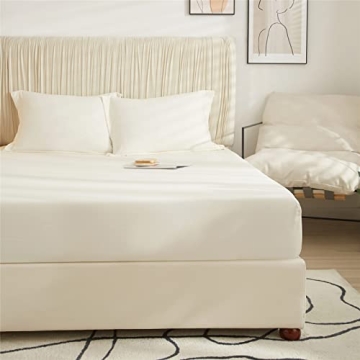 VClife Cream Queen Bed Fitted Sheet - Ultra Soft & Deep Pocket