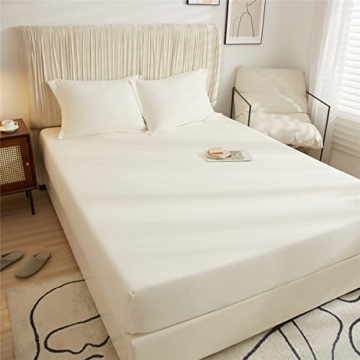 VClife Cream Queen Bed Fitted Sheet - Ultra Soft & Deep Pocket