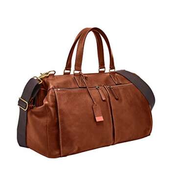Fossil Men's Defender Leather Travel Duffle Luggage Bag, Cognac , (Model: MBG9344222)