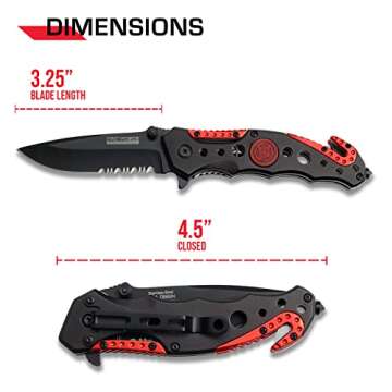 Tac-Force- Folding Pocket Knife – Black Partially Serrated Blade with Black and Red Aluminum Handl...