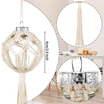 6 Pieces Macrame Christmas Ball Ornaments Boho Wall Hanging Decoration Bulk Christmas Tree Hanging Ornaments Snowflake Woven Macrame Beads and Tassels Ball Crafts for Party Decor Supplies