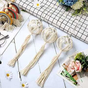 6 Pieces Macrame Christmas Ball Ornaments Boho Wall Hanging Decoration Bulk Christmas Tree Hanging Ornaments Snowflake Woven Macrame Beads and Tassels Ball Crafts for Party Decor Supplies