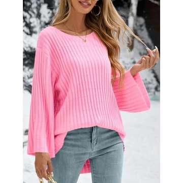 Saodimallsu Womens Oversized Sweaters 3/4 Sleeve Crew Neck Casual Loose Fit Soft Knit Tunic Sweater ...