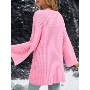 Saodimallsu Womens Oversized Sweaters 3/4 Sleeve Crew Neck Casual Loose Fit Soft Knit Tunic Sweater Tops Pink