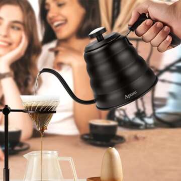 Tea Kettle with Thermometer Pot Black Stovetop Tea Kettle 40 oz 1200ml Gooseneck Kettle Teapot Pour ...