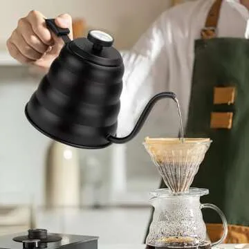 Tea Kettle with Thermometer Pot Black Stovetop Tea Kettle 40 oz 1200ml Gooseneck Kettle Teapot Pour Over Coffee Kettle with Thermometer,40oz,Black,1Pack