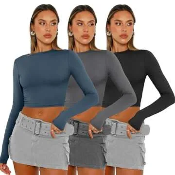 AUTOMET 3 Pack Womens Long Sleeve Shirts Y2K Going Out Crop Tops Cute Basic Slim Fitted Fall Fashion...