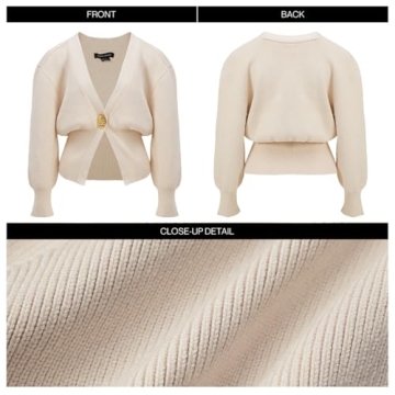 URBAN REVIVO Women Knitted Cardigans Long Sleeve V-Neck Lightweight Sweater One Leaf Button Down Outwear Beige, X-Large