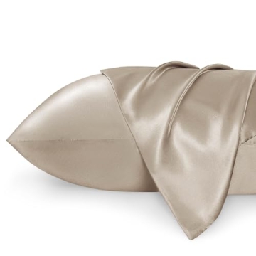 Bedsure Satin Pillowcase for Hair and Skin Queen - Taupe Silky Pillowcase 2 Pack 20x30 Inches - Sati...