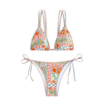 MakeMeChic Women's Boho Floral Tie Side Triangle High Cut Bikini Set