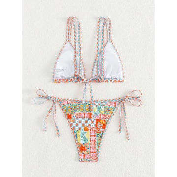 MakeMeChic Boho Floral Triangle High Cut Bikini Set