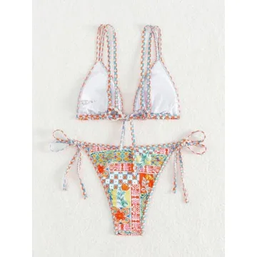 MakeMeChic Boho Floral Triangle High Cut Bikini Set