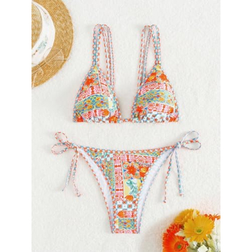 MakeMeChic Boho Floral Triangle High Cut Bikini Set