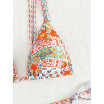 MakeMeChic Boho Floral Triangle High Cut Bikini Set
