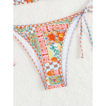 MakeMeChic Boho Floral Triangle High Cut Bikini Set