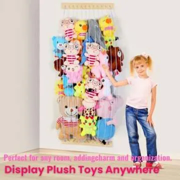 VOMELON Stuffed Animal Storage Hammock Wooden Plush Toy Organizer for Kids Room Décor, Playroom Nursury Plush Toys Storage Caddy, Decoration Wall Hanging Stuffed Animal Net or Hammock Corner