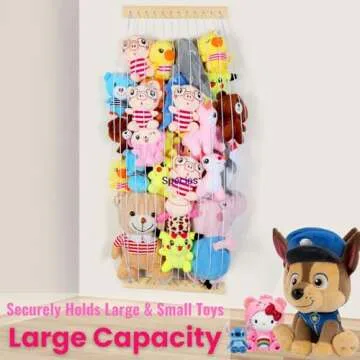 VOMELON Stuffed Animal Storage Hammock Wooden Plush Toy Organizer for Kids Room Décor, Playroom Nursury Plush Toys Storage Caddy, Decoration Wall Hanging Stuffed Animal Net or Hammock Corner