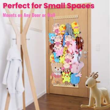 VOMELON Stuffed Animal Storage Hammock Wooden Plush Toy Organizer for Kids Room Décor, Playroom Nursury Plush Toys Storage Caddy, Decoration Wall Hanging Stuffed Animal Net or Hammock Corner